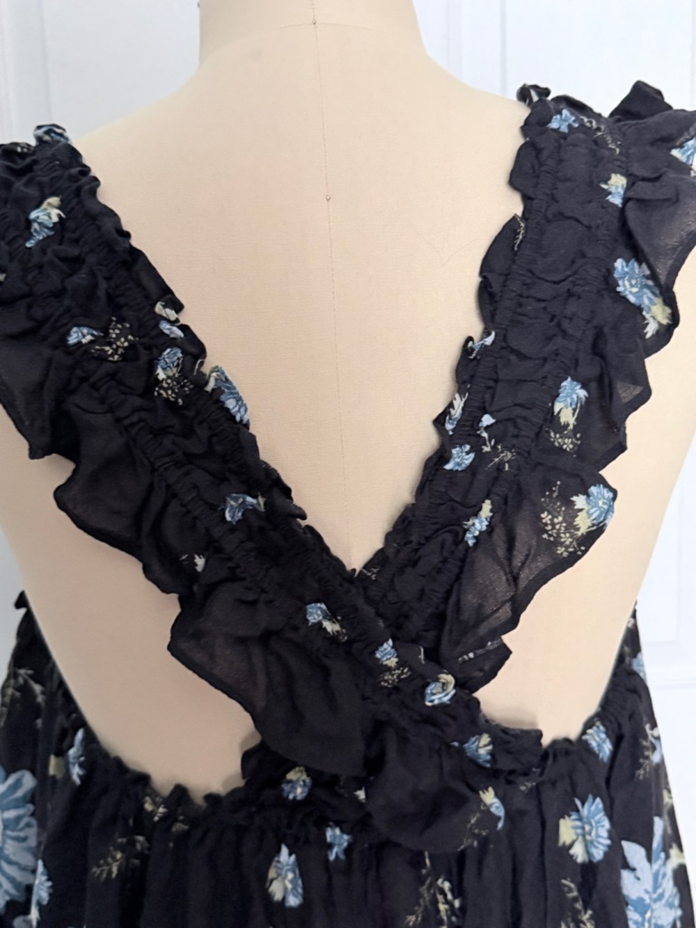 Free People Black and Blue Floral Mini Dress with Ruffles - Picture 8 of 16